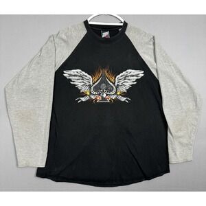 Vintage Top Heavy Biker Shirt Mens Large Graphic Russia Flames Spade Wings 90s